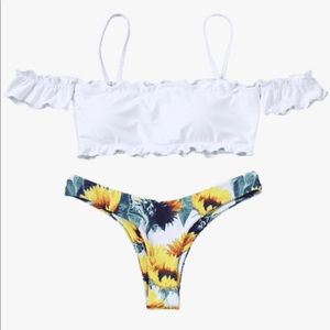 Sunflower off shoulder lettuce hem bikini